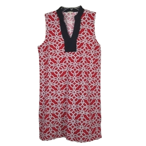 Talbots Womens Sleeveless V Neck Midi Dress Rope Print Red White Blue Size Small - Picture 2 of 10